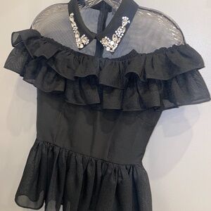 Sparkle Collard Black Peplum Top